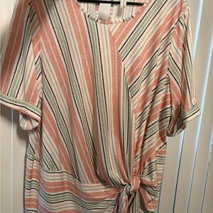 Elegant Striped Knot Front Blouse